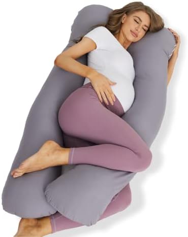 ZZZhen Pregnancy Pillow for Sleeping, U Shaped Maternity Pillow - 56 Inch with Grey Microfiber Removable Cover, Multi- Use and Support Back, HIPS, Legs, Belly for Pregnant Women Sleeping