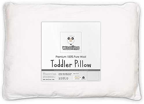Woolino Premium Wool Toddler Pillow, All Natural Breathable 100% Wool Fill and Cotton Cover - Baby, Kids and Travel Size, 14 x19