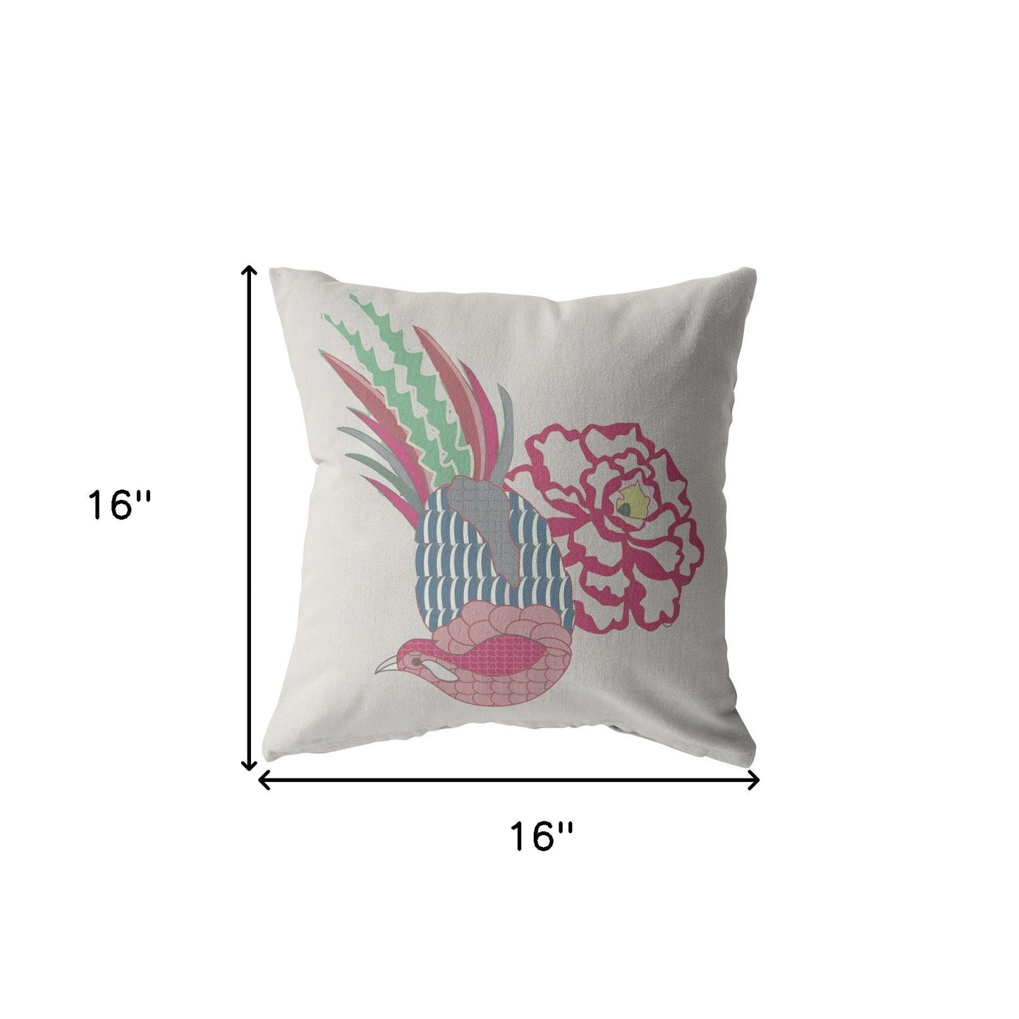 16” Pink White Peacock Suede Throw Pillow