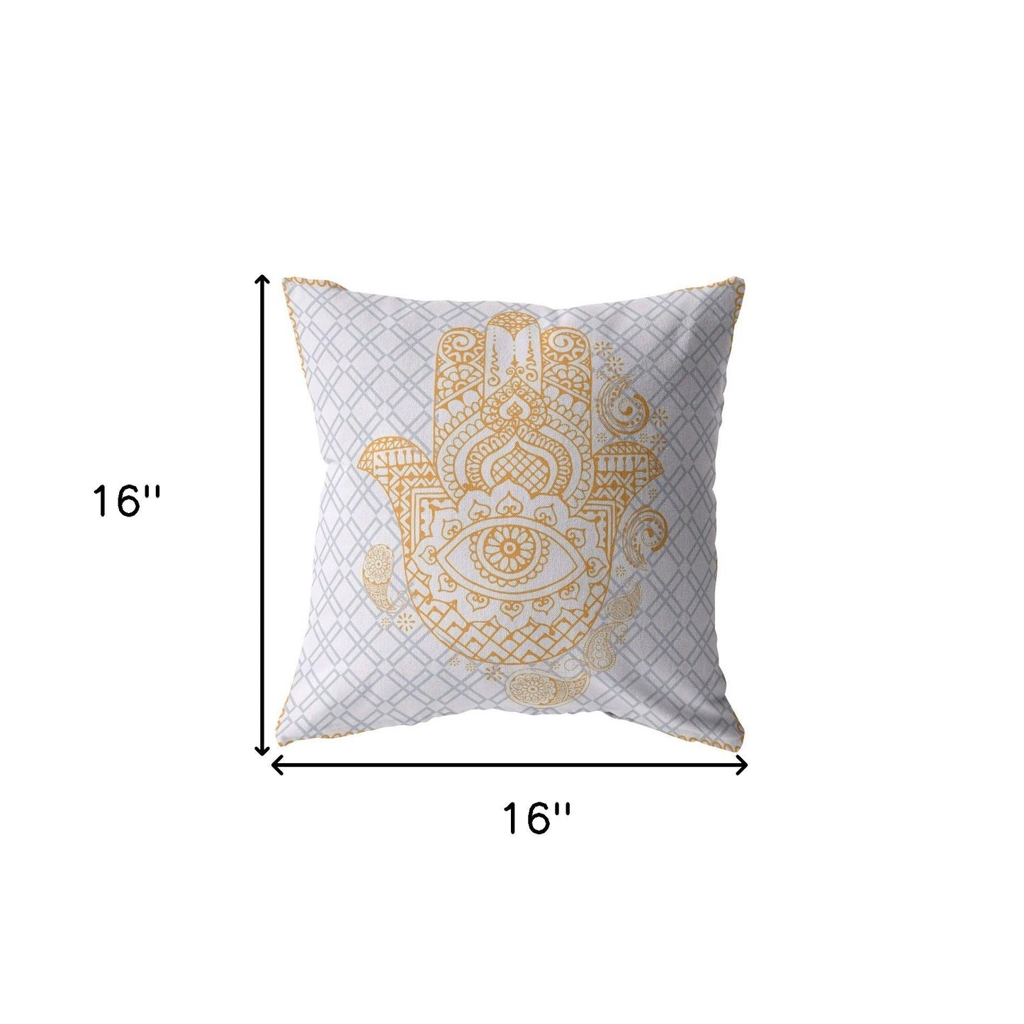 16” Gold Gray Hamsa Boho Suede Throw Pillow