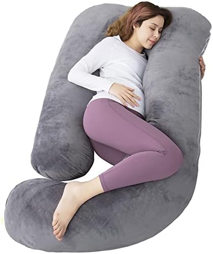 AMCATON 60 Inch Pregnancy Pillow for Sleeping, Extra Large U Shaped Body Pillow, Maternity Pillow for Pregnant Women with Velvet Cover (Dark Grey)