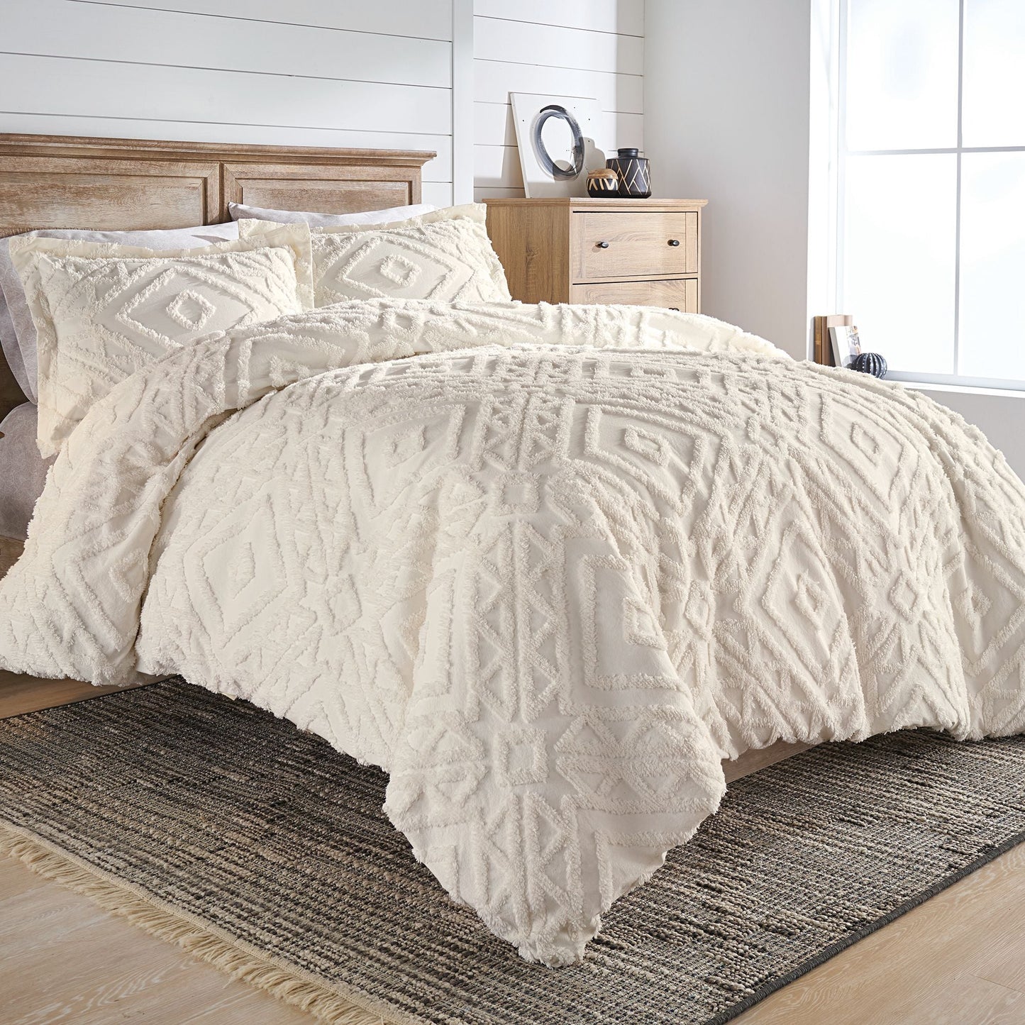 3-Piece King Duvet Cover Set Machine Washable, Off-White
