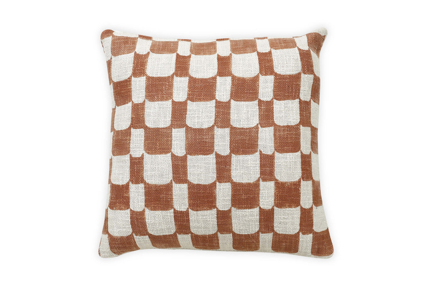 Casa Amarosa Aaakar Checkered BlockPrinted Throw Pillow, Rust 18x18 inch CUSHIONS Casa Amarosa