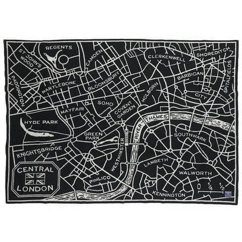 1 London Map Wool Throw - Black/Smoke Gray