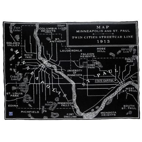 1 Minneapolis-Saint Paul Map Wool Throw - Black/Smoke Gray