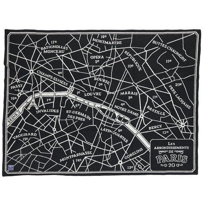 1 Paris Map Wool Throw - Black/Smoke Gray