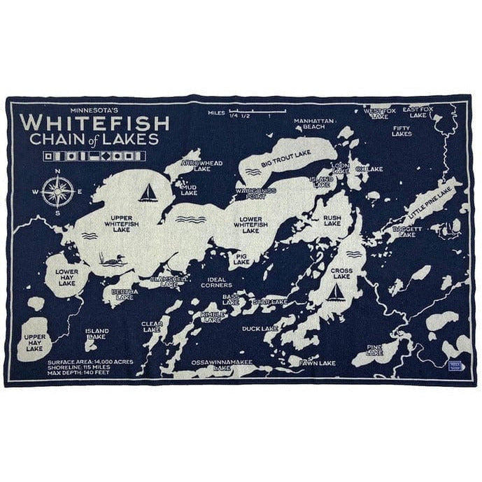 1 Whitefish Chain of Lakes Map Throw - Navy/Natural