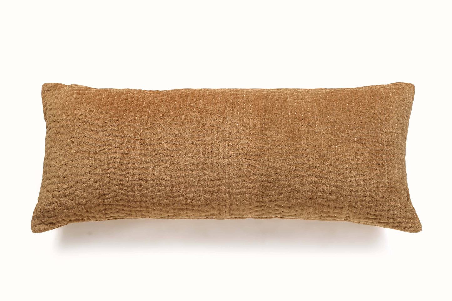 Velvet Kantha Lumbar Pillow Cover Lumbar Pillows Casa Amarosa Tan Clay