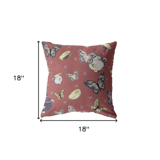 18" Copper Rose Butterflies Decorative Suede Throw Pillow