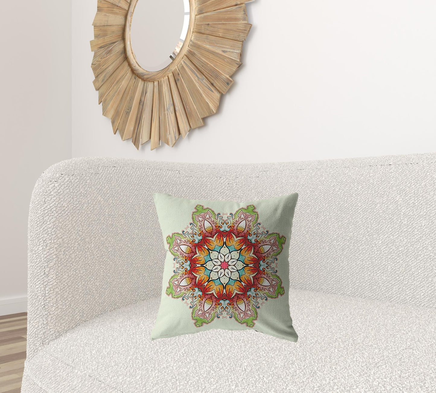 18" Orange Green Mandala Decorative Suede Throw Pillow