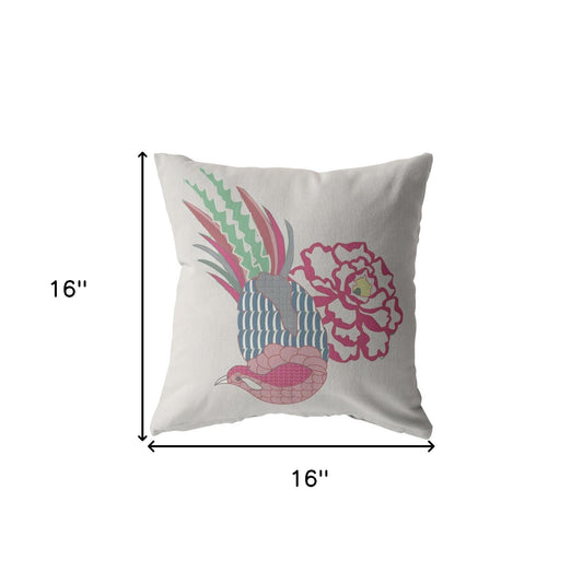 16” Pink White Peacock Suede Throw Pillow