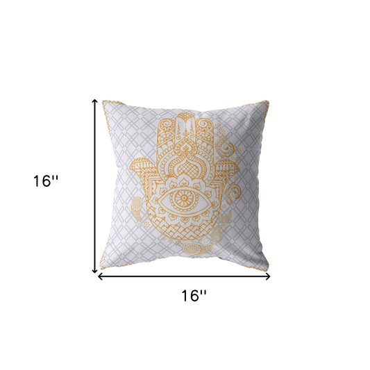16” Gold Gray Hamsa Boho Suede Throw Pillow