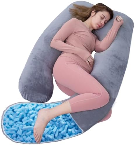 AS AWESLING Shredded Memory Foam Body Pillow, Pregnancy Pillows for Sleeping, Maternity Pillow for Pregnant Women, Memory Foam Filling U Shaped Body Pillow with Velvet Cover