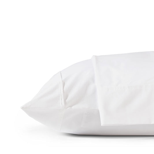 100% Cotton Percale Pillowcases Queen Size, White, 2 Pieces of Pillow Case, Crisp