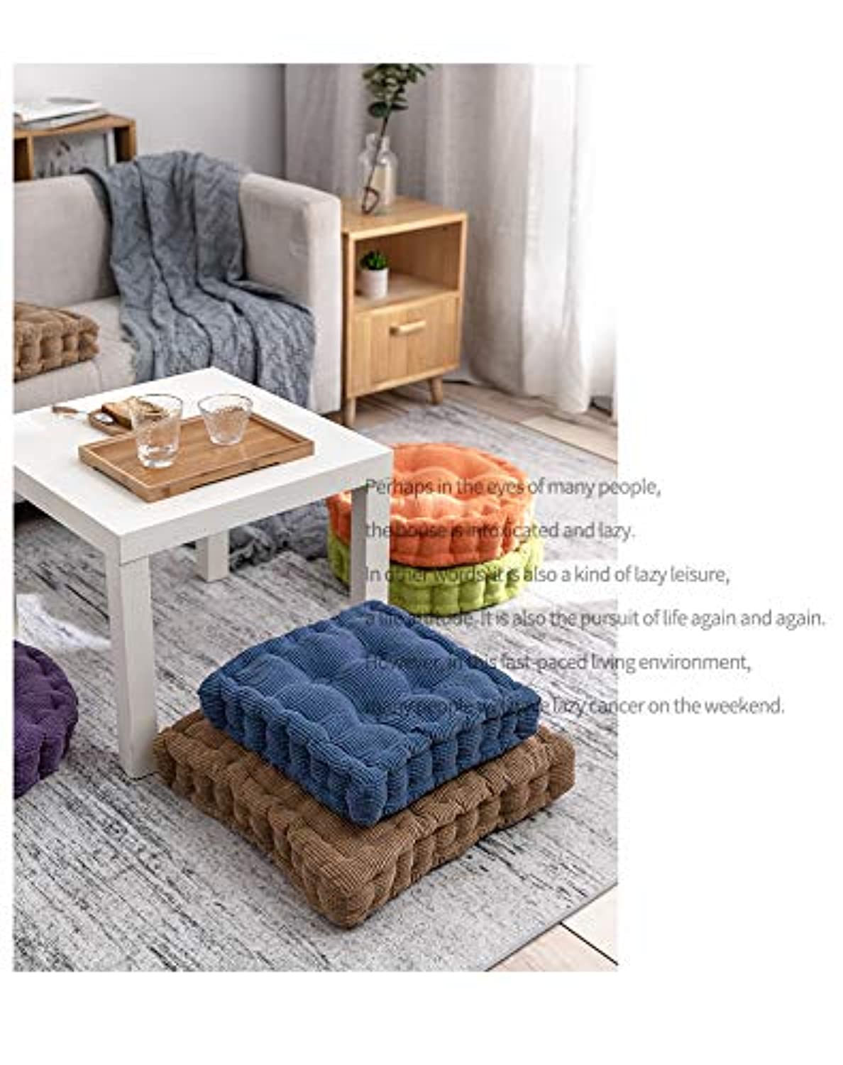 (Set of 2) Square Tufted Floor Pillow Chair Pad Sofa (Orange)