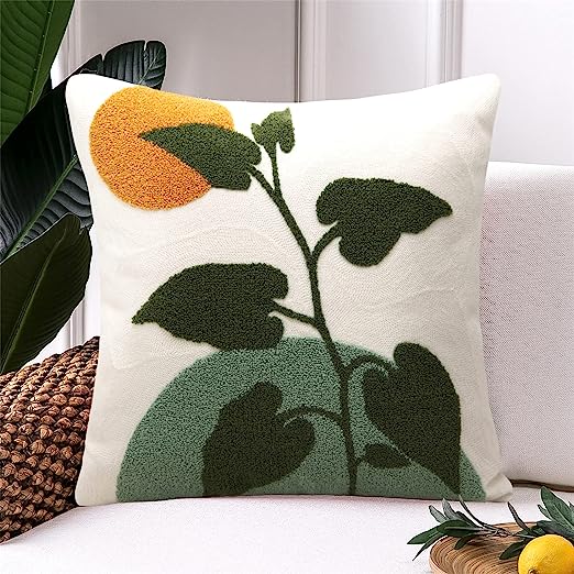 Abstract Boho Pillow Covers 18x18,Soft Mid Century Geometric Floral Decorative Throw Pillows for Couch Bed Sofa Bedroom（Only 1 Pillow Cover）