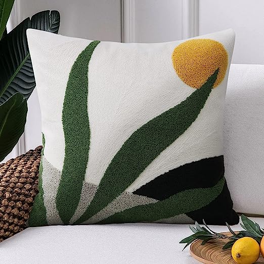 Abstract Boho Pillow Covers 18x18,Soft Mid Century Geometric Floral Decorative Throw Pillows for Couch Bed Sofa Bedroom（Only 1 Pillow Cover）