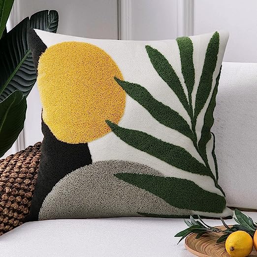 Abstract Boho Pillow Covers 18x18,Soft Mid Century Geometric Floral Decorative Throw Pillows for Couch Bed Sofa Bedroom（Only 1 Pillow Cover）