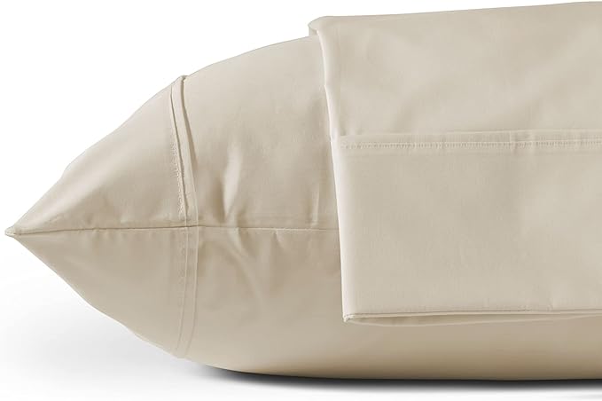 100% Cotton Percale Pillowcases Queen Size, White, 2 Pieces of Pillow Case, Crisp