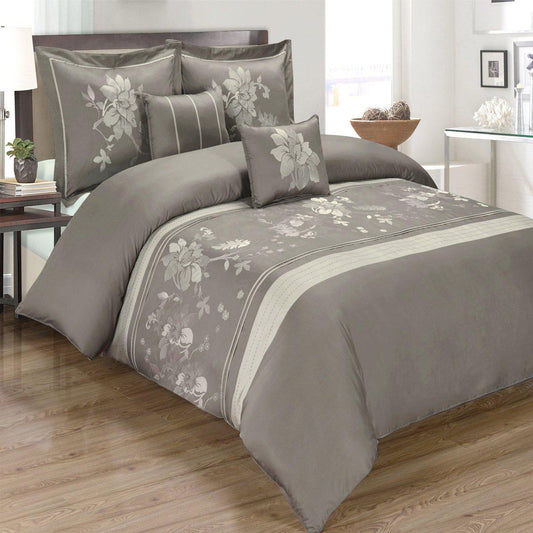 5 Piece Myra 100% Cotton Gray Duvet Cover Set-Royal Tradition-Full/Queen-Egyptian Linens