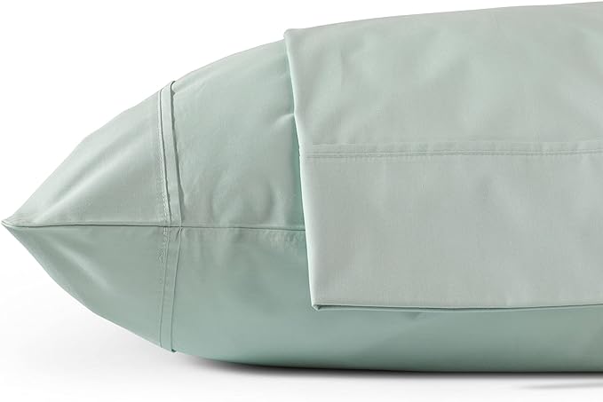 100% Cotton Percale Pillowcases Queen Size, White, 2 Pieces of Pillow Case, Crisp