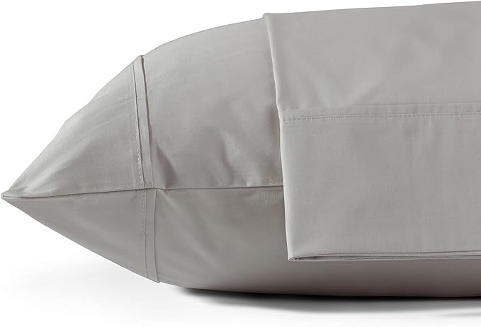 100% Cotton Percale Pillowcases Queen Size, White, 2 Pieces of Pillow Case, Crisp