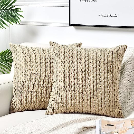2 Packs Boho Cream Decorative Throw Pillow Covers 18x18 Inch for Couch Bed Sofa