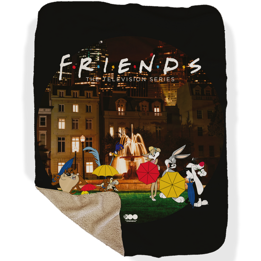 WB 100 Looney Tunes x Friends Intro Scene Sherpa Blanket