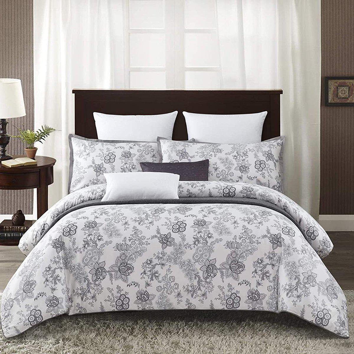 White Lotus 7 Piece Cotton Duvet Cover Set-Royal Tradition-Queen-Egyptian Linens