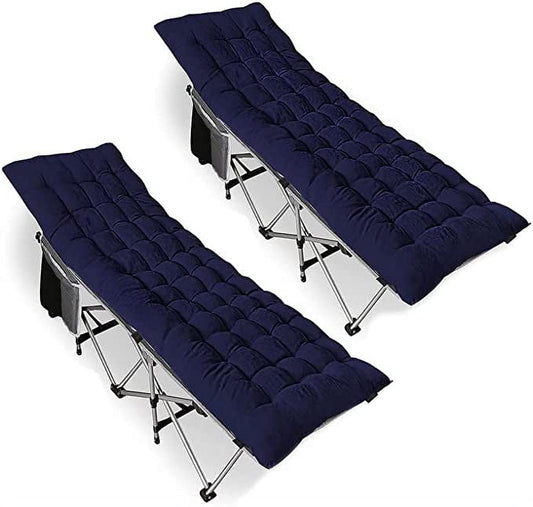 Zone Tech Folding Outdoor Camping Travel Cot and Cot Pad - Classic Navy Blue Lightweight Portable Heavy Duty Adult & Kids Travel Cot w/Large Pocket and Cushion (2-Pack with Blue Mattress)