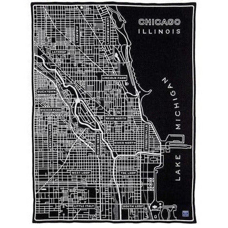 1 Chicago Map Wool Throw  -  Black/Smoke Gray
