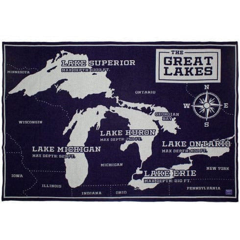 1 Great Lakes Map Wool Throw  -  Great Lakes