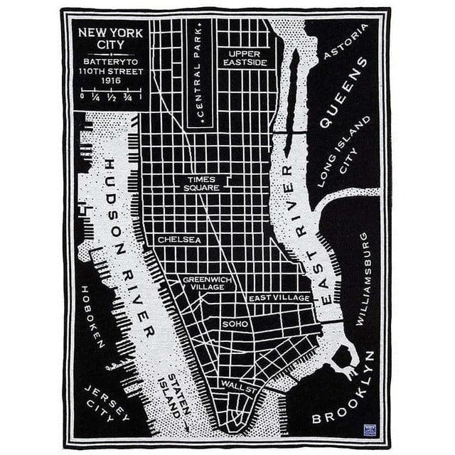 1 New York City Map Wool Throw  -  Black/Smoke Gray