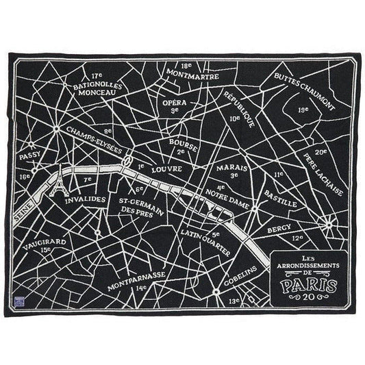 1 Paris Map Wool Throw  -  Black/Smoke Gray