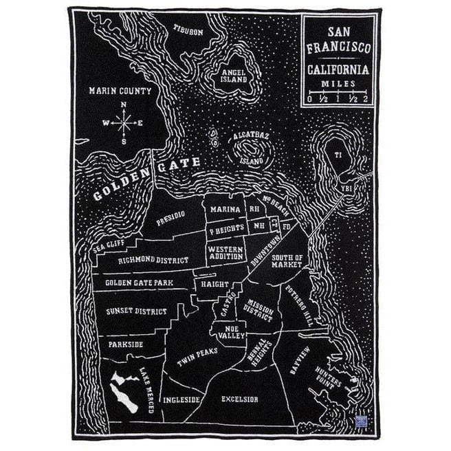 1 San Francisco Map Wool Throw  -  Black/Smoke Gray