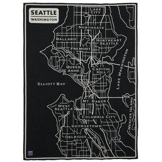 1 Seattle Map Wool Throw  -  Black/Smoke Gray