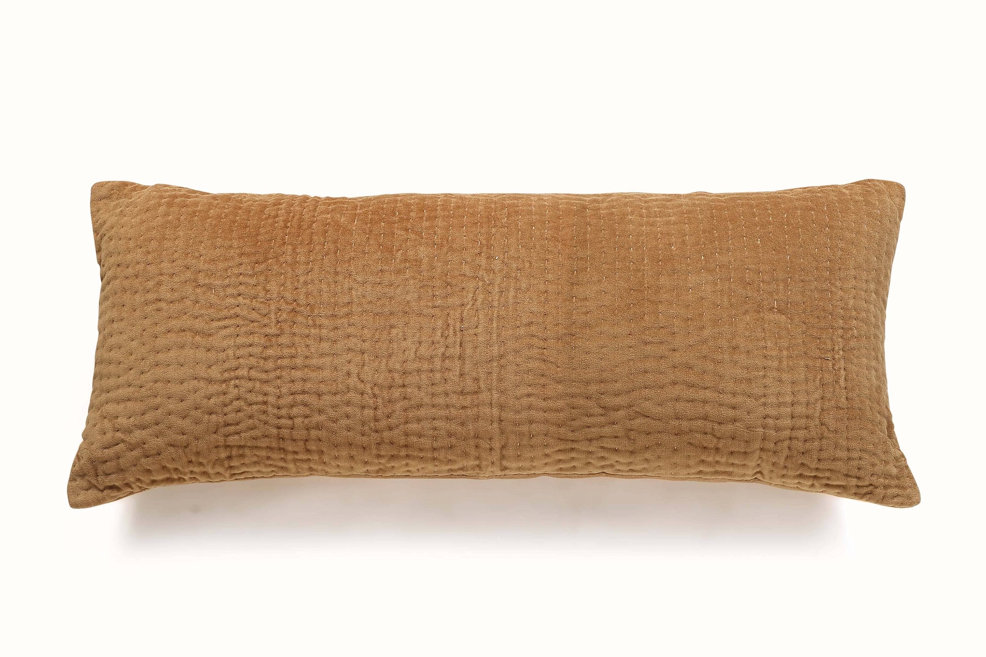 Velvet Kantha Lumbar Pillow Cover Lumbar Pillows Casa Amarosa Tan Clay