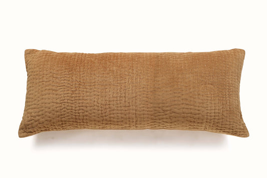 Velvet Kantha Lumbar Pillow Cover Lumbar Pillows Casa Amarosa Tan Clay