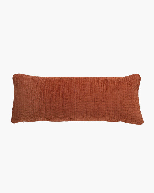 Velvet Kantha Lumbar Pillow - Rust